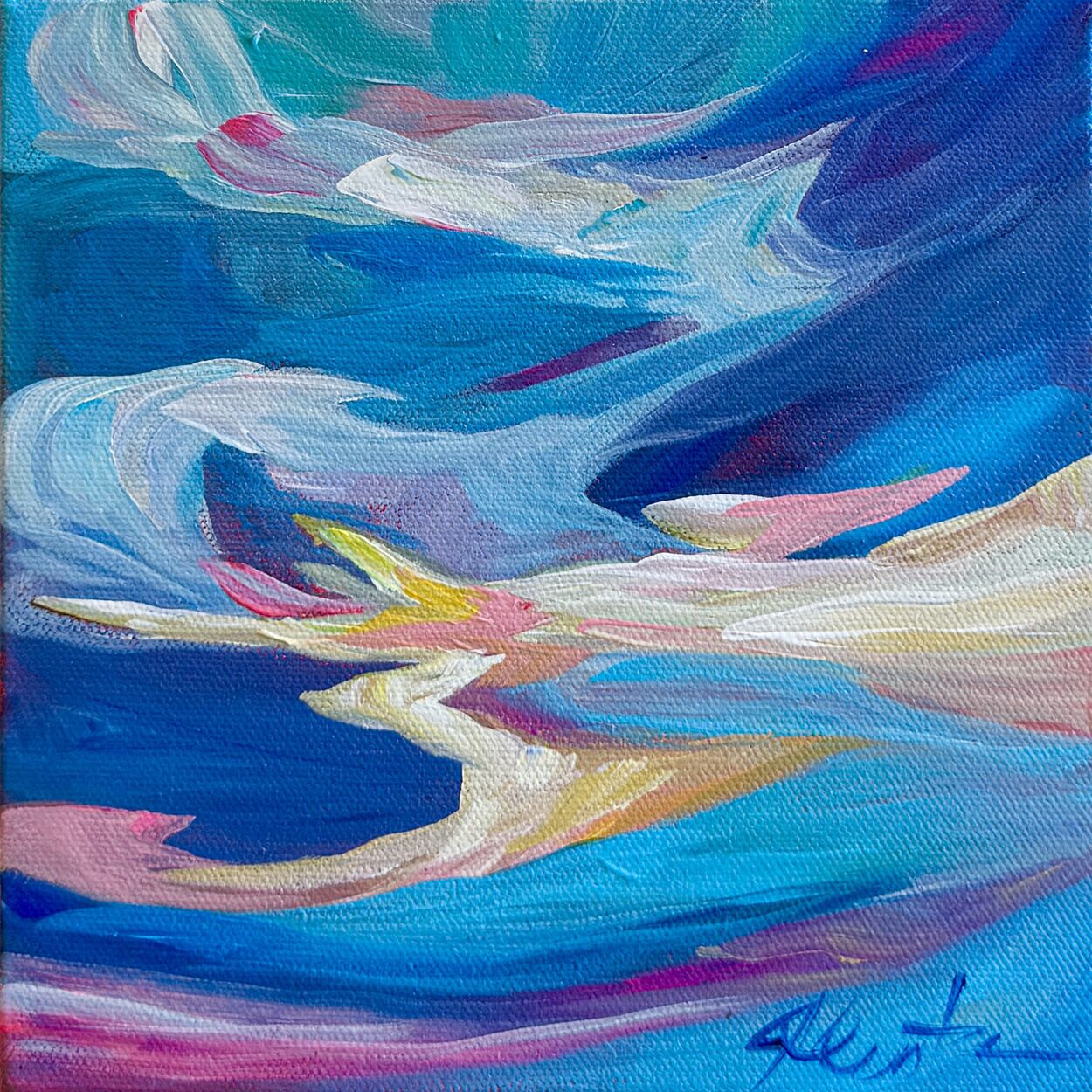 Beautiful Sky - 8 by 8 Original Artwork With Natural Frame