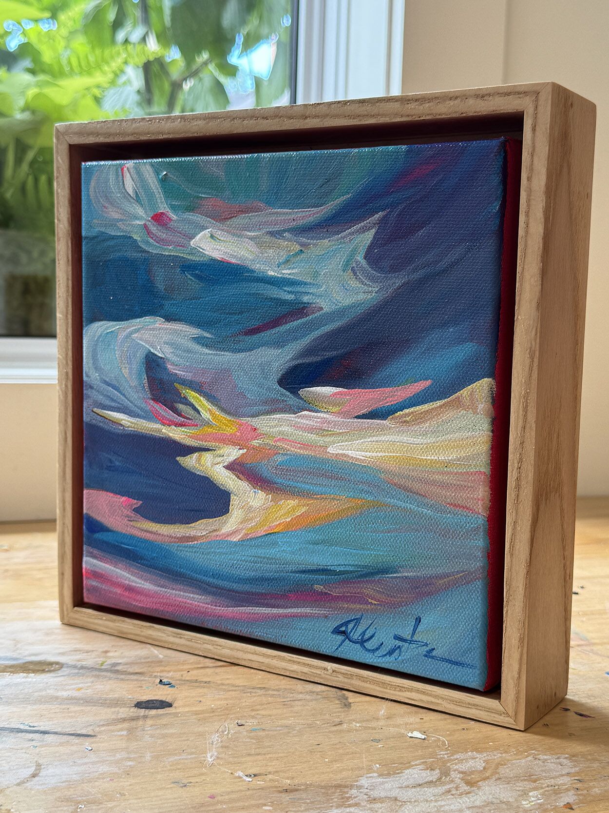 Beautiful Sky - 8 by 8 Original Artwork With Natural Frame - Image 2